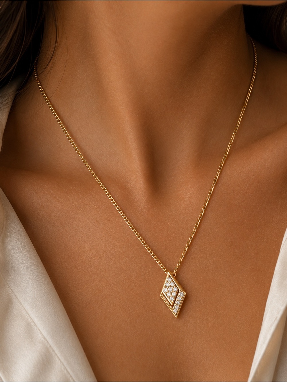 Christian Dior Vintage Crystal Rhombus Pendant Necklace